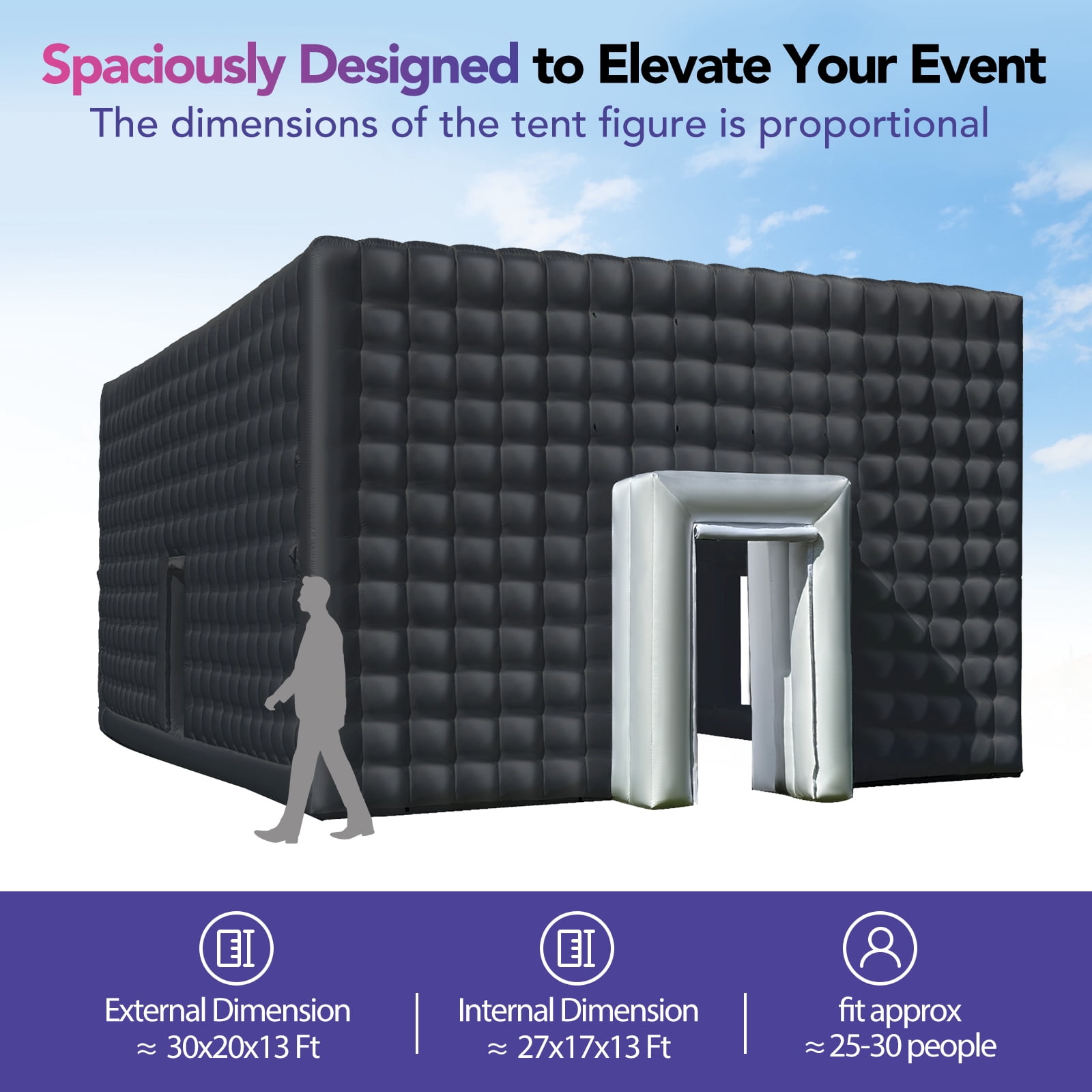 Wellcomer Giant 30'x20'x13' Inflatable Outdoor Event/Party Tent - Black