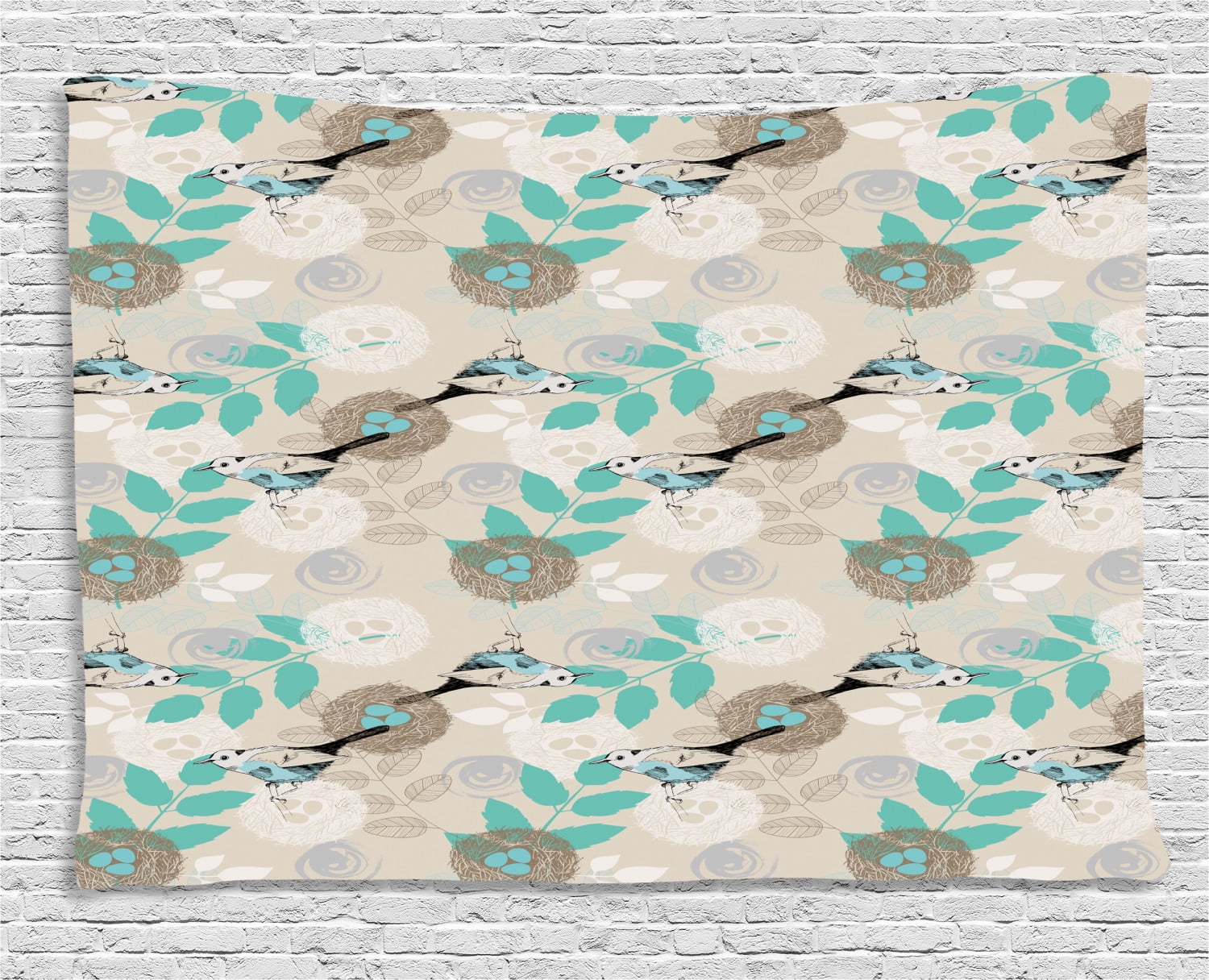 Vintage Tapestry Romantic Bird Pattern With Nest And Eggs Parental Love Themed Illustration Wall Hanging For Bedroom Living Room Dorm Decor 60w X