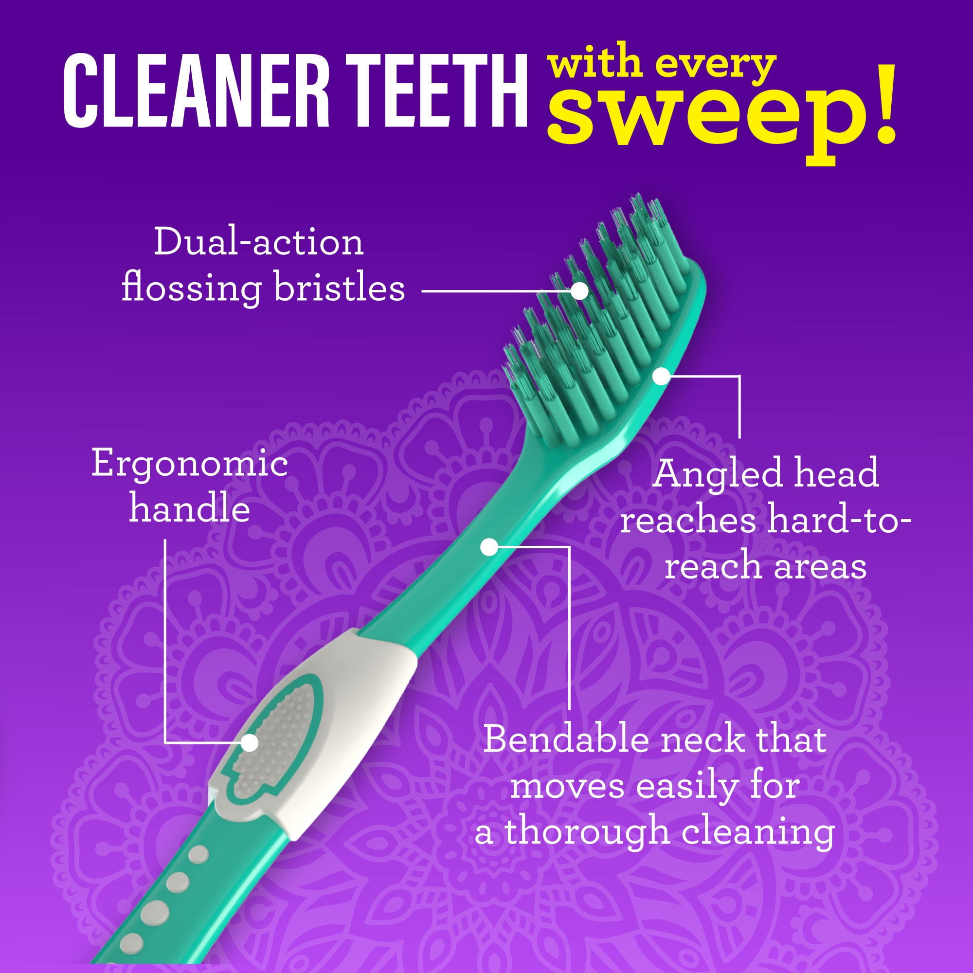 GuruNanda Floss Fusion Toothbrush, Dual Action Flossing Bristles, BPA & PFAS-Free, 2 Count
