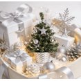 thumbnail image 3 of Mini Christmas Tree with Sliver Ornaments - 7.87" Artificial Tabletop Xmas Tree in Woven Basket, Small Holiday Decor for Desk & Window, 3 of 5