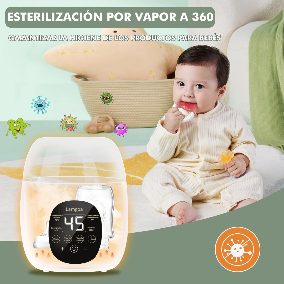 Baby Bottle Warmer, Bottle Sterilizer, 7-in-1 Fast Bottle Warmer Food Heater & Defros, Green