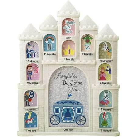 Mozlly White Fairy tales Do Come True Castle Baby First Year Collage Photo Frame Glitter Finish 12 x 9.5 Inch Nursery Room Decor For Little Prince & Princess Baby Shower Gift 1 Month-1 Year Pictures