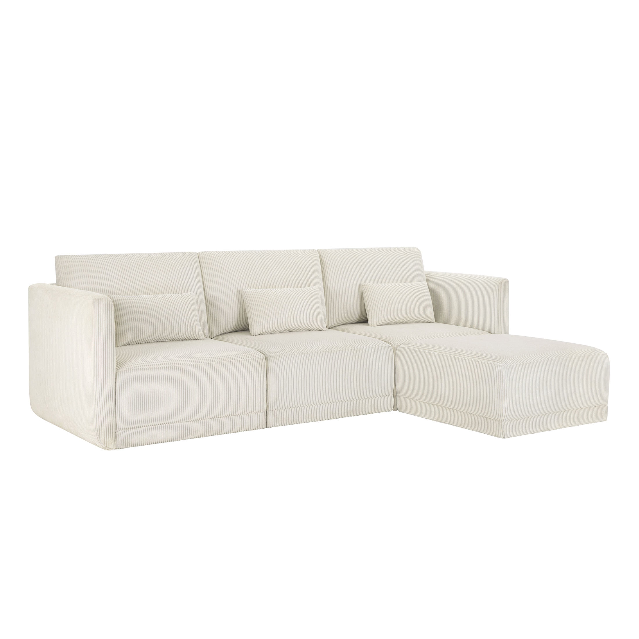 Beautiful Drew Modular Sectional Sofa with Ottoman by Drew Barrymore, Vanilla Cord