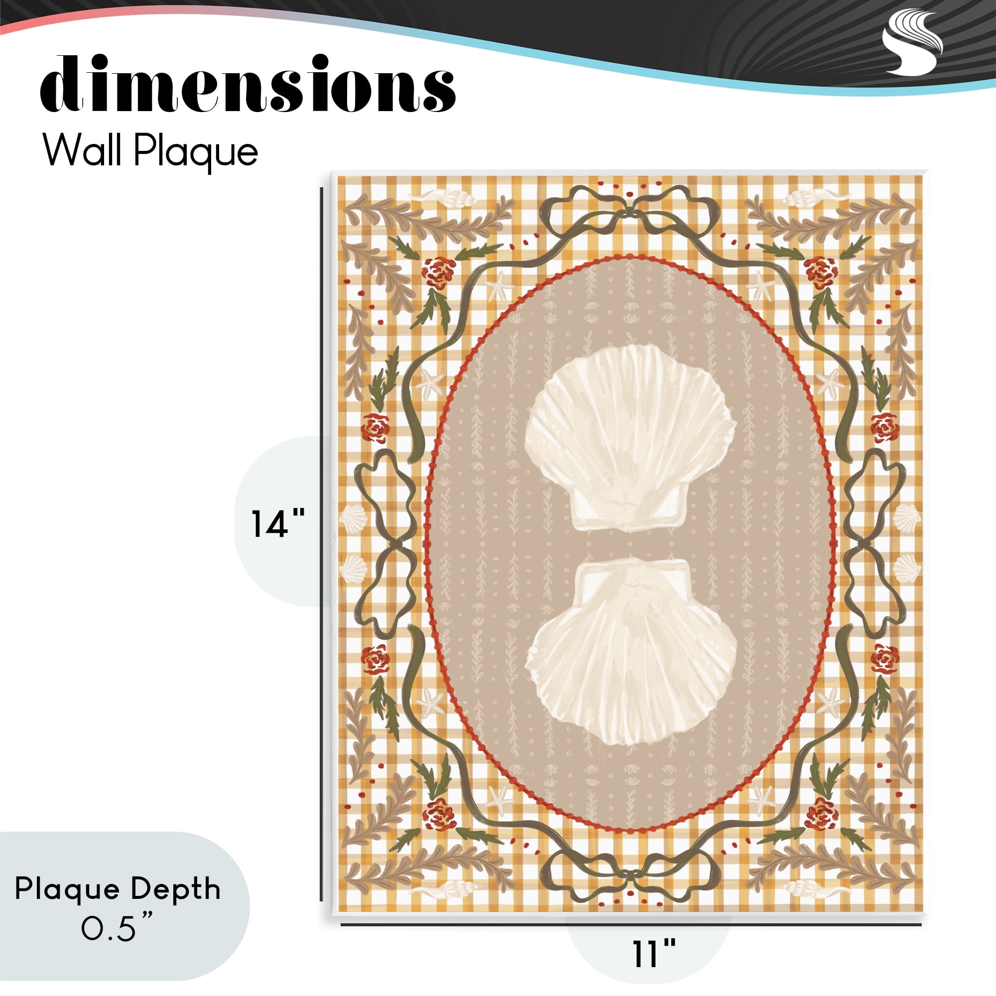 Stupell Industries Vintage Shells on Gingham Wall Plaque Art, design by Vero Illustrates