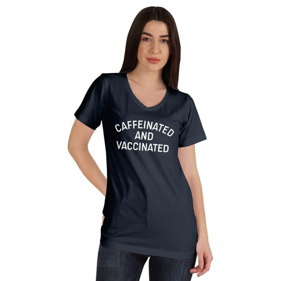 Inkmeso Caffeinated & Vaccinated Funny Pro-Vaccine V-Neck T-shirt For Womens
