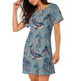 thumbnail image 2 of Balery Underwater Animals and Flowers Camisón de manga corta con cuello redondo para mujer, cómodo y elegante., 2 of 6