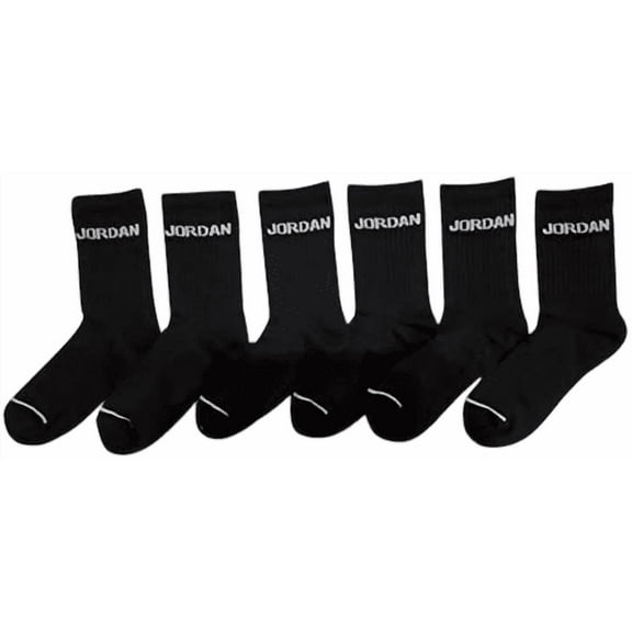 Nike Jordan Kids 6 pk Crew Socks Size 7-9 (3y-5y) - Black/White