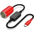 thumbnail image 1 of J&D USB-C Car Adapter Cable, 12V Cigarette Lighter Connector, 1 ft for Dash Cam, GPS, LED Devices, 1 of 7