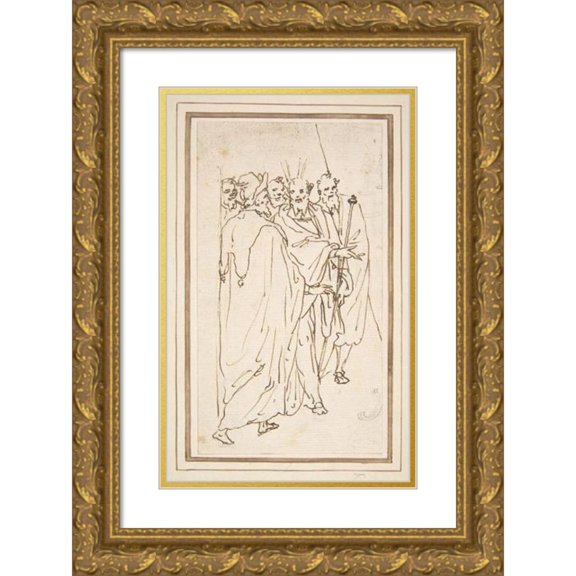 Cesare Nebbia 12x18 Gold Ornate Wood Frame and Double Matted Museum Art Print Titled - Moses and Other Figures (1570-80)