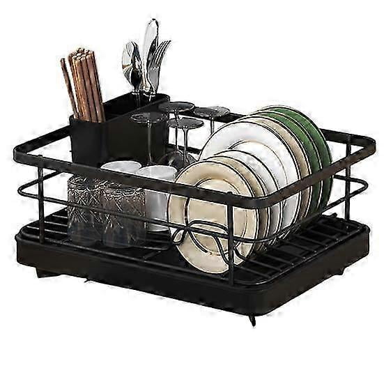 Dish Drying Rack for Kitchen Counter - Large Capacity Non-Slip Design, Auto-Drain Space-Saving Utensil Organizer with Adjustable Drain Pipe