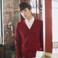 thumbnail image 4 of Suéter de punto de primavera y otoño para hombre, cárdigan fino, color sólido, chaqueta de punto de algodón con cuello en V para hombre joven, 4 of 6