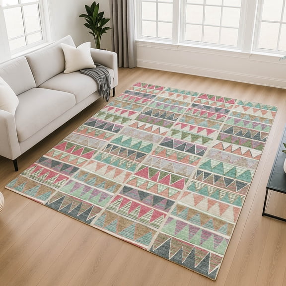 Addison Rugs Mayfield Premium Machine Washable Transitional Geometric Salmon Rectangle Rug, 10' x 14'