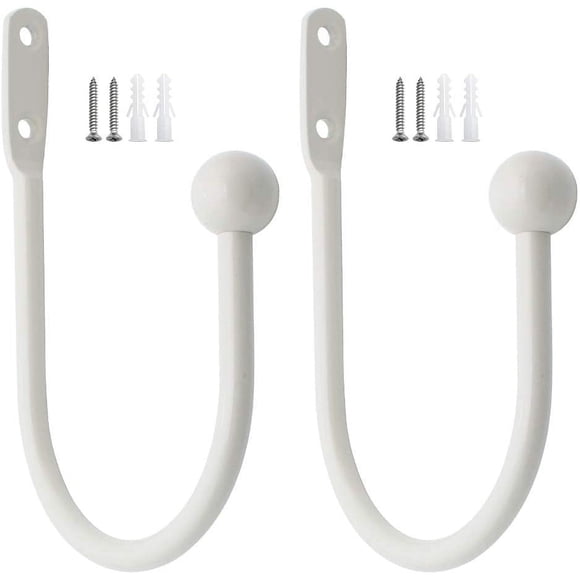 2 Packs Curtain Holdback, Wall Mounted Curtain Tie Backs Metal Curtain Hooks U Style Metal Tie Backs Tassel Drapery Holder