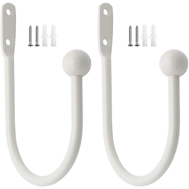 Laklulu 2 Piezas Alzapaños de Metal Blanco Soportes para Cortinas Alzapaños Montaje en Pared Alzapaños en Forma de U para Cortinas Alzapaños para Cortinas Ganchos para alzapaños Alzapaños Decorativos
