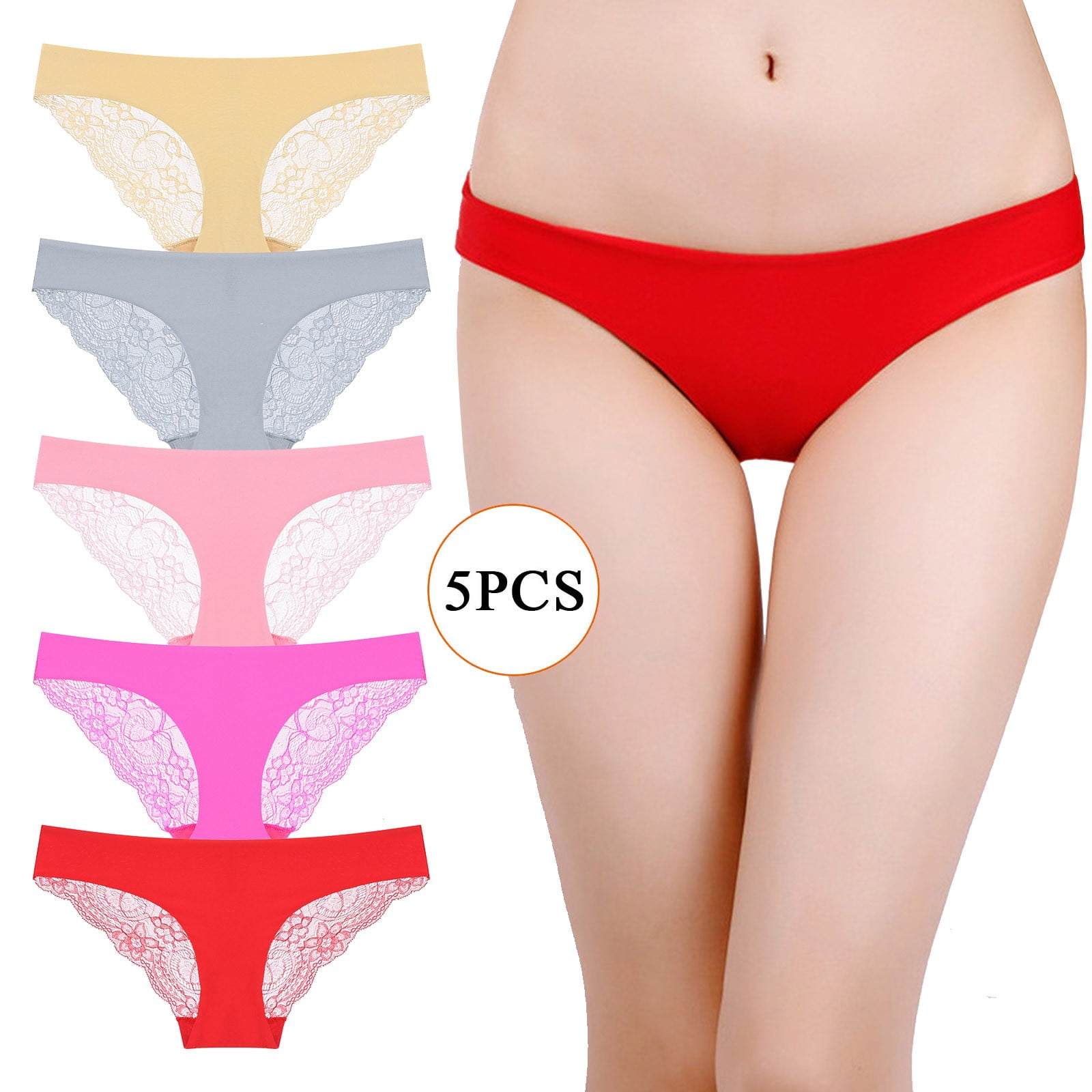QIPOPIQ Underwear for Women Plus Size 5PCS Sexy Low-Rise
