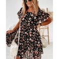 thumbnail image 6 of Women's Casual Tennis Dress Summer Lady Ruffle A Line Dress Floral Print Dresses Women Casual O Neck Elegant Short Sleeve Party Dress Black M, 6 of 8