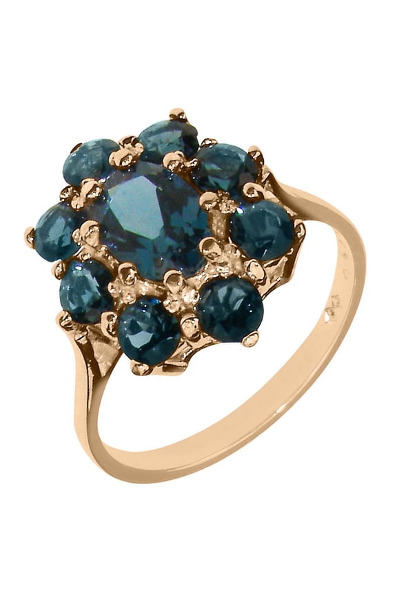 LBG British Made 10k Rose Gold Natural London Blue Topaz Womens Statement Ring - 33 size options - Size