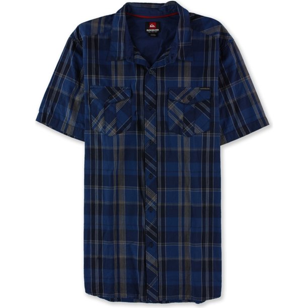 Quiksilver Sweeney Plaid SS Button Up Shirt para Hombre, Azul, XX-Large Quiksilver Botones al frente