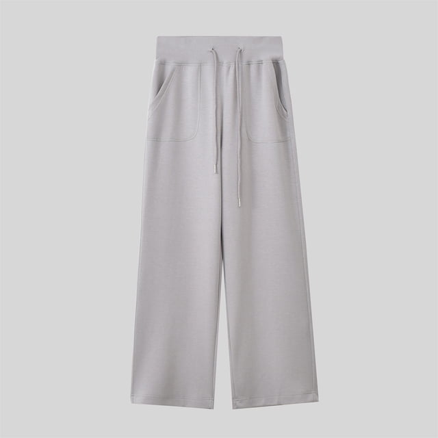 KIHOUT Sweatoants for Women Clearance in Fall New Arrivals Solid Color Elastic Waist Loose Drawstring Wide Leg Outing Full Length Trousers with Pockets