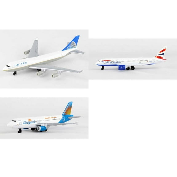 United, British Airways, Allegiant Airlines Diecast Airplane Package - Three 5.5" Diecast Model Planes