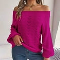 thumbnail image 2 of IROINNID Reduced Women's Knit Long Sleeve Off-The-Shoulder Sweater Ladies Casual Loose Fit Solid Fall Tops,Hot Pink, 2 of 8