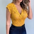 thumbnail image 2 of FRSASU Plus size clearance Women's Slim Lace V-Neck Sleeveless Bodysuit Bodysuit Yellow 10(XL), 2 of 5