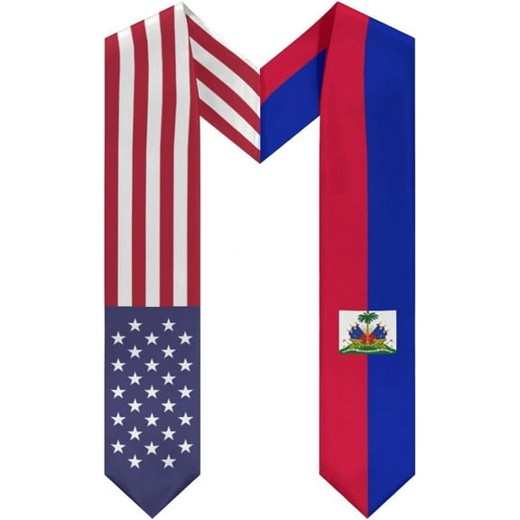 DABOYOZHZH Haiti Mix United States Flag Graduation Stole Sash For Study Aboard International Students