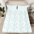 thumbnail image 2 of Feelyou Fashion Branches Plant Bed Sheets for Teen, Cyan Leaf Botabical King Sheets, Modern Buffalo Stripes Sheet Set, Microfiber Bedroom Decor, 4-Piece, 2 of 7