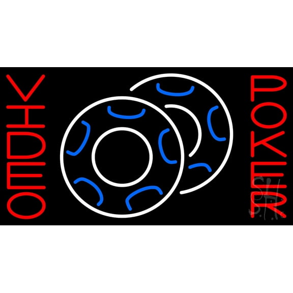 Video Poker 2 LED Neon Sign 13 x 24 - inches, Black Square Cut Acrylic Backing, with Dimmer - Bright and Premium built indoor LED Neon Sign for wall décor, arcarde, and storefront.