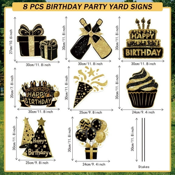 8Pcs Happy Birthday Yard Sign with 16 Stakes Birthday Party Lawn Decorations Birthday Waterproof Sign Yard Outdoor Lawn Decorative Sign for Garden Lawn Birthday Decoration