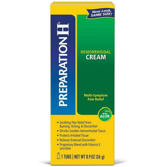 Preparation H Hemorrhoid Symptom Treatment Cream, Multi-Symptom Pain Relief with Aloe, Tube (0.9 Ounce, 1 Tube per Box), (Pack of 3)