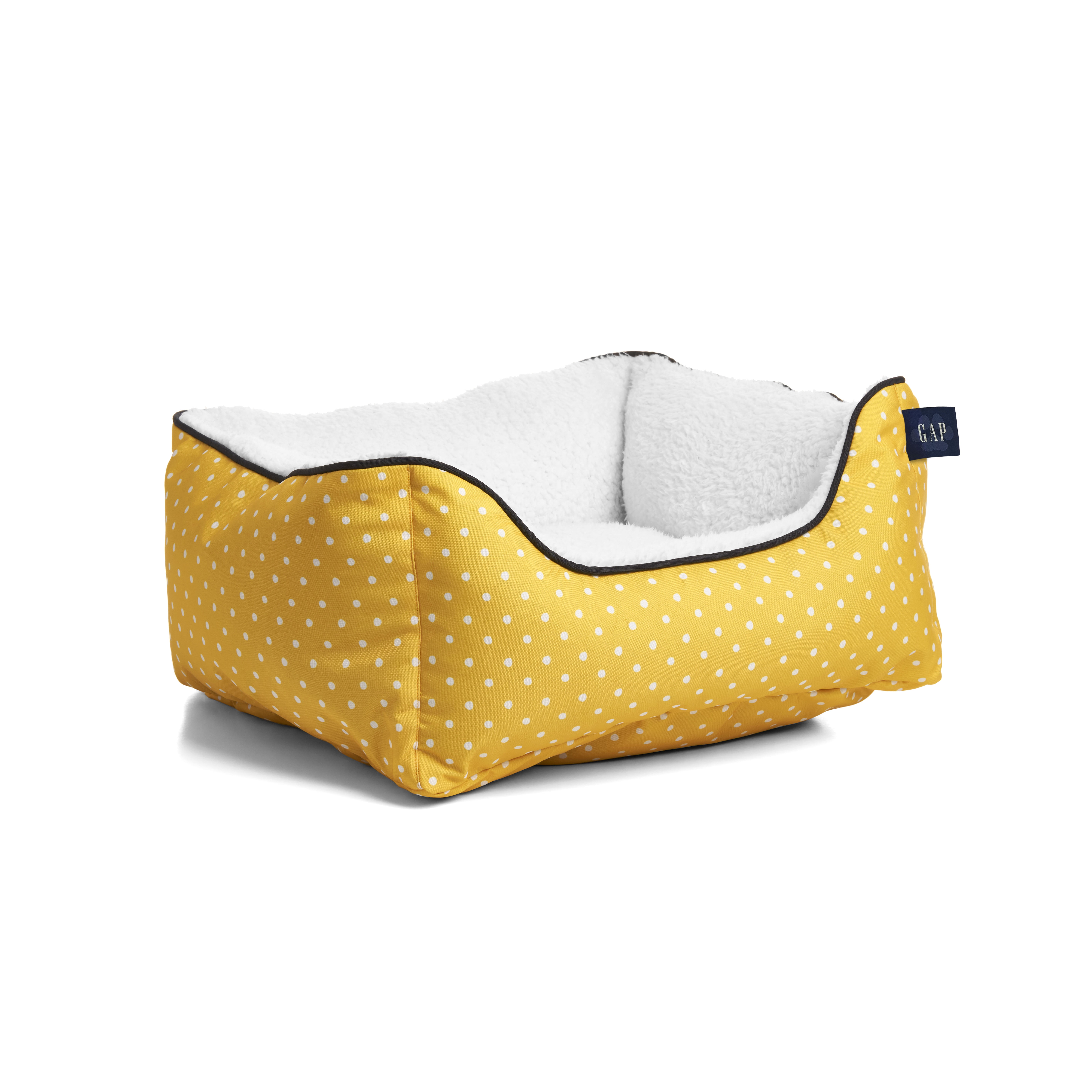 Gap Painted Dot Cuddler Pet Bed, Recycled Polyester Cover with Sherpa inner, Small 20"x18", Yellow