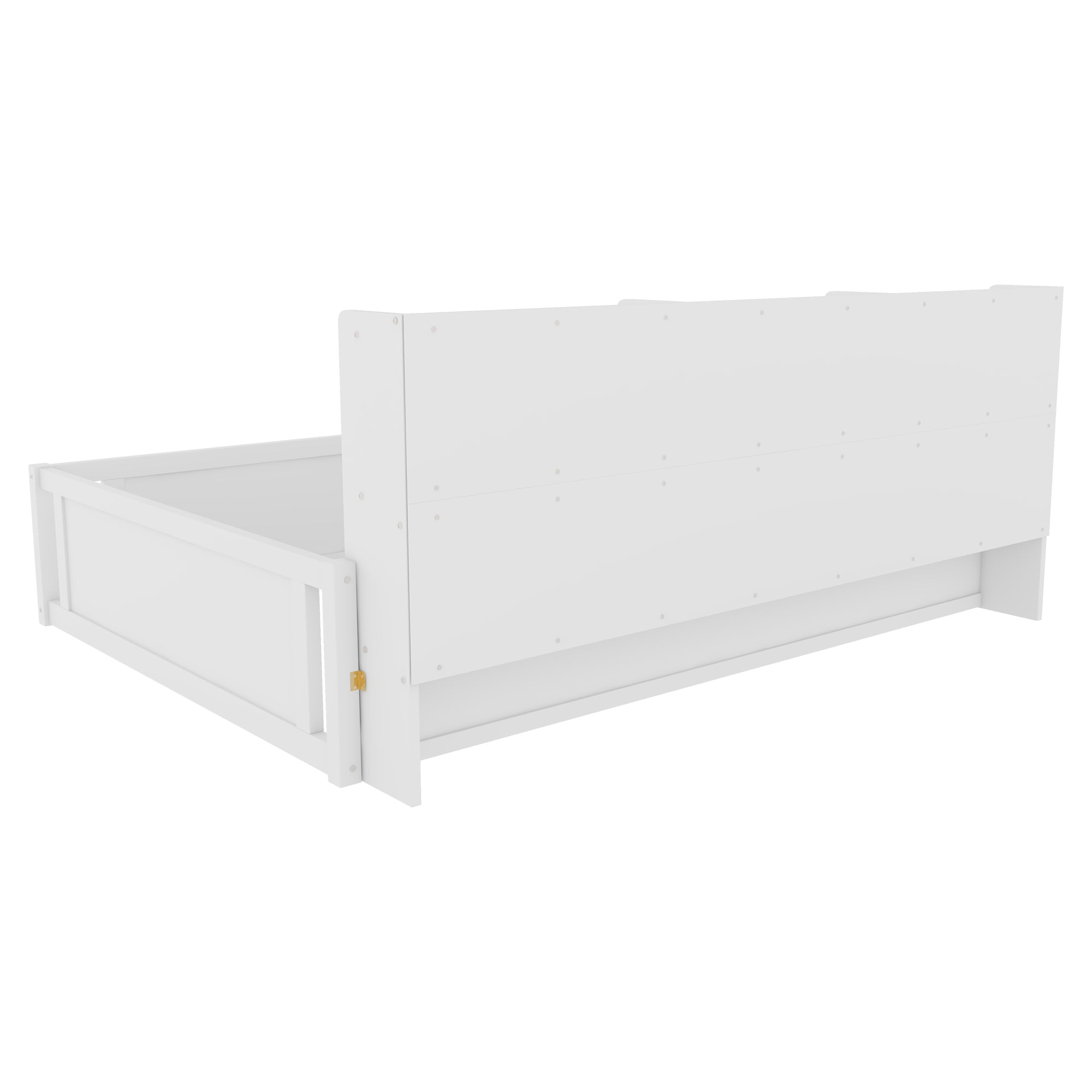Mintazer Full Size Montessori Floor Bed with Bookcase Headboard & Guardrails, Kids Platform Bed Frame with 6 Cubby Storage Shelves for Bedroom, White