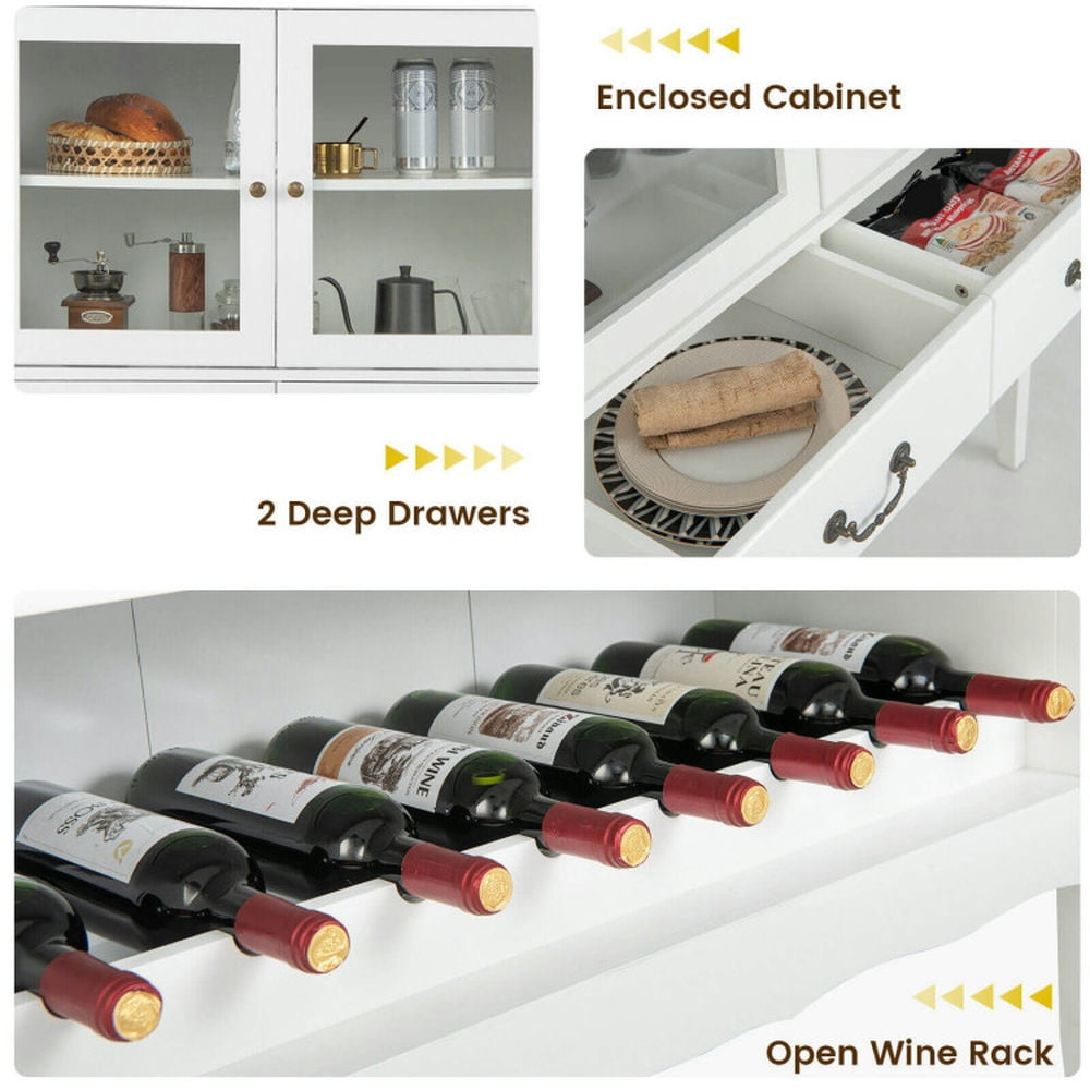 Finihen Kitchen Storage Cabinet, Buffet Sideboard, Sideboard Buffet Cabinet with 2 Tempered Glass Doors, for Dining Room, Kitchen, Living Room, White Finihen Kitchen Storage Cabinet, Buffet Sideboard, Sideboard Buffet Cabinet with 2 Tempered Glass Doors, for Dining Room, Kitchen, Living Room, White