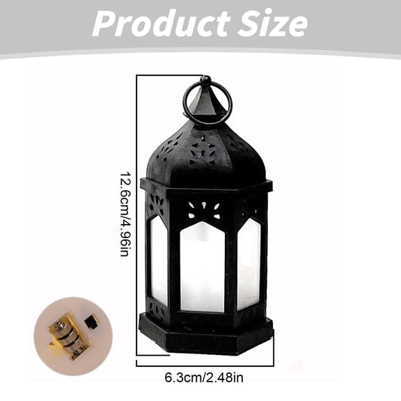 Ramadan Lights Table Decor, Black 2 Battery Operated Ramadan Lights, Vintage Candle Holder with Battery Lights, Ramadan Table Decor, 100 Hours Runtime