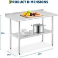 thumbnail image 2 of YUSAZENS 48 x 24 x 36 Inch Stainless Steel Workbench with Back Panel, 24D x 48W x 36H Heavy Duty Kitchen Prep Table with Rear Splash Guard, 2 of 8