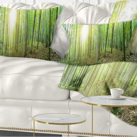 Designart Thick Green Forest Panorama - Landscape Printed Throw Pillow - 12x20