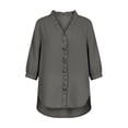 thumbnail image 3 of Women's Long Sleeve Blouses Plus Size with Faux Denim V-Neck and Ruffled Three Quarter Sleeve, 3 of 5