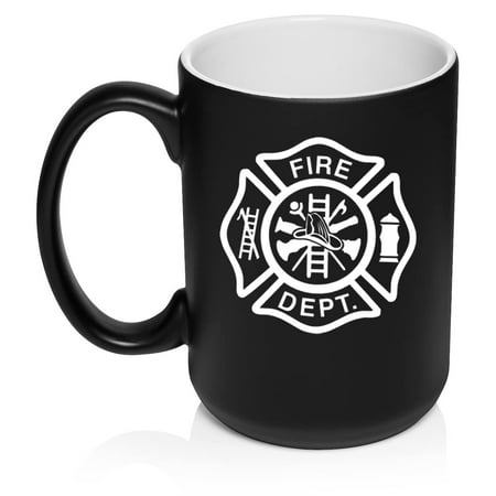 

Fire Department Maltese Cross Firefighter Ceramic Coffee Mug Tea Cup Gift for Him Men Dad Family Son Husband Boss Retirement Friend Brother Birthday Firefighters Day (15oz Matte Black)
