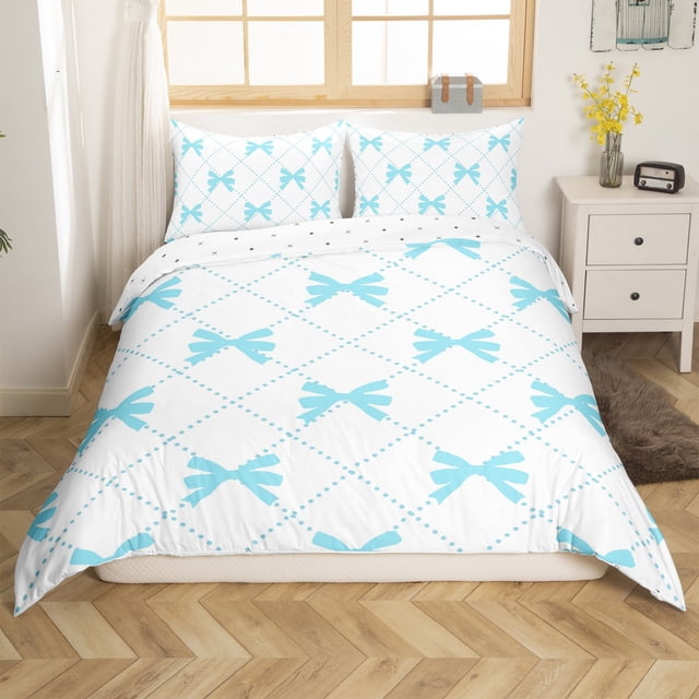 Erosebridal Princess Ribbon Bedding Sets Full Size, Blue Comforter Cover Full, Stripe Geometry Reversible Bedding Full Size, Lightweight Bedroom Decorative, 3pcs(No Comforter)