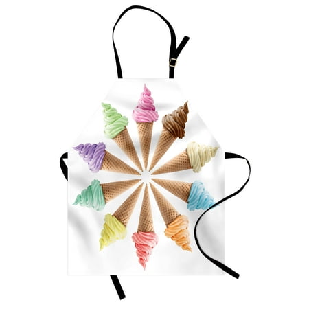 Pictures Ice Cream Cones - Ice Cream Apron Cones with Various Flavors Forming a Stylish Row Summer Season Picture Print, Unisex Kitchen Bib Apron with Adjustable Neck for Cooking Baking Gardening, Multicolor, by Ambesonne