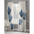 thumbnail image 4 of Blue Spring Floral Semi Sheer Window Curtains 84 Inches Long, Tulip Summer Botanical Rod Pocket Voile Silky Chiffon Curtain Light Filtering Drapes for Living Room, Kitchen, Bedroom, 52"x84", 2 Panels, 4 of 9
