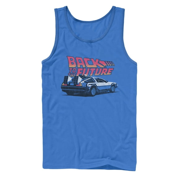 Men's Back to the Future DeLorean Cartoon  Tank Top Royal Blue Small