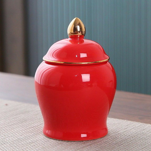 Ceramic Food Storage Jar Ginger Jar Kitchen Canisters for Seasoning Spice Coffee Red