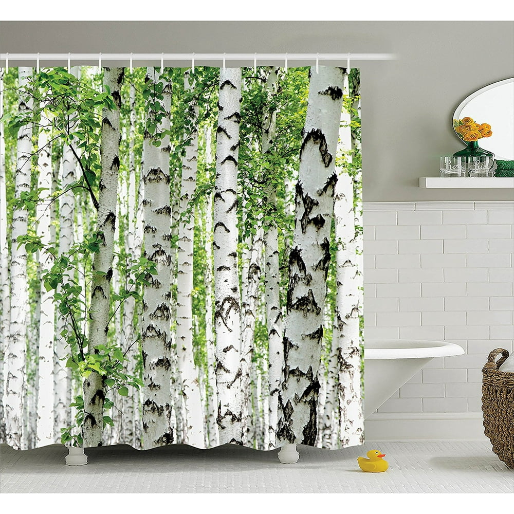 Woodland Decor Shower Curtain Set By , Birch Trees In The Forest Summertime Wildlife Nature ...