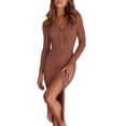 thumbnail image 4 of Txlixc Vestido de mujer, cuello de solapa de color sólido, manga larga, botón, adec Txlixc moda, 4 of 8
