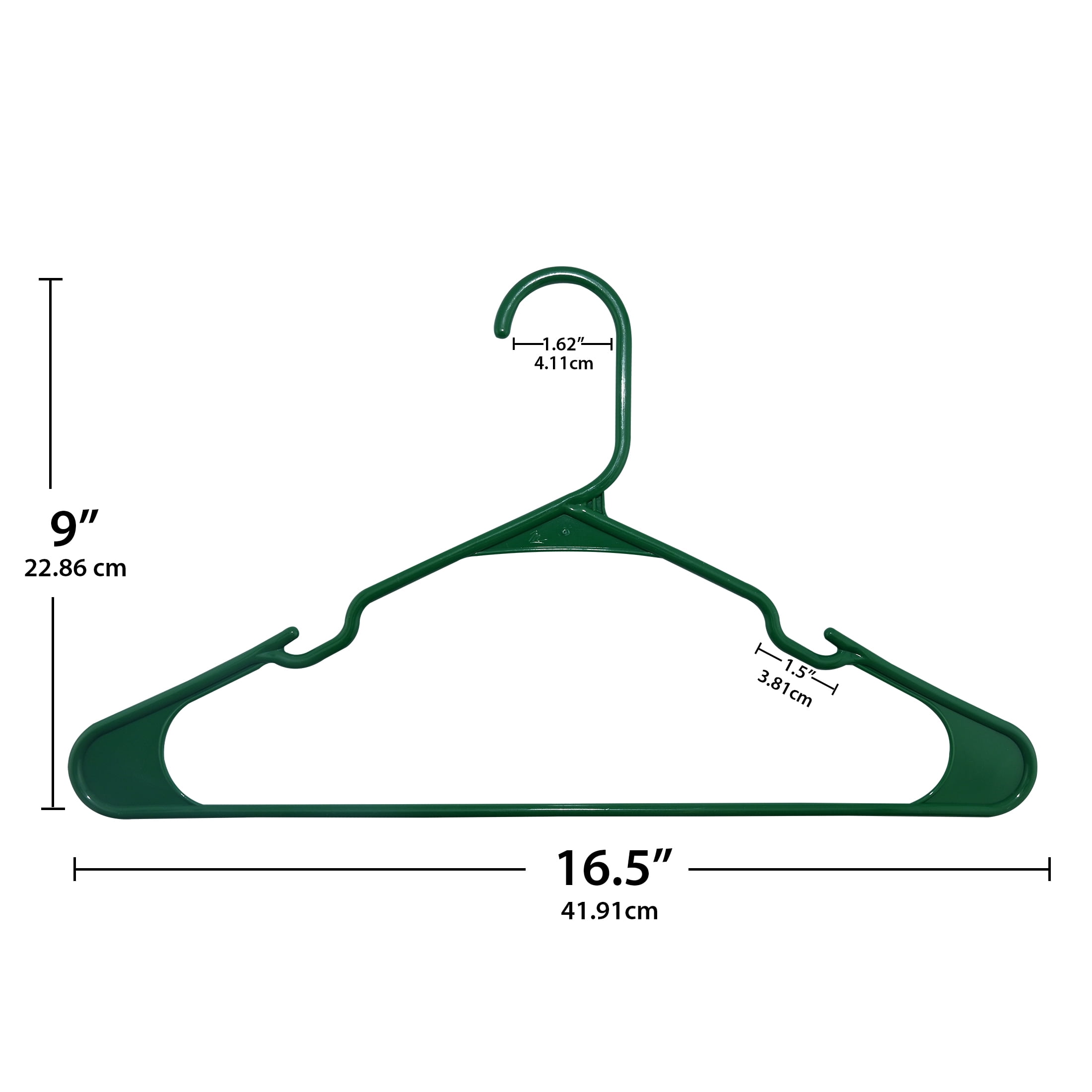 Closetselect Plastic Notched Adult Hangers for Any Clothing Type, Carpet Green 100 Count