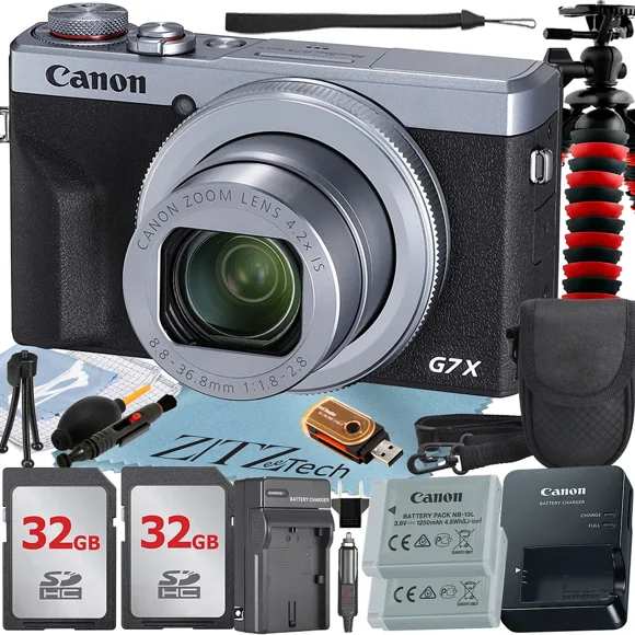 Canon PowerShot G7 X Mark III Digital Camera (Silver) with 2 Pieces 32GB Memory Card + Case + Tripod + ZeeTech Professional Bundle