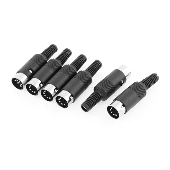 Unique Bargains 6 Pcs Plastic Handle 5 Pin DIN Plug Male Solder Cable Connector for Computer Black
