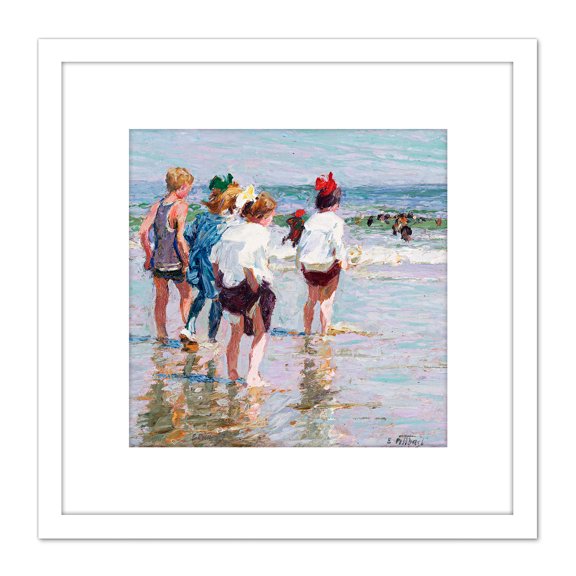 Potthast Summer Day Brighton Beach Painting 8X8 Inch Square Wooden Framed Wall Art Print Picture with Mount